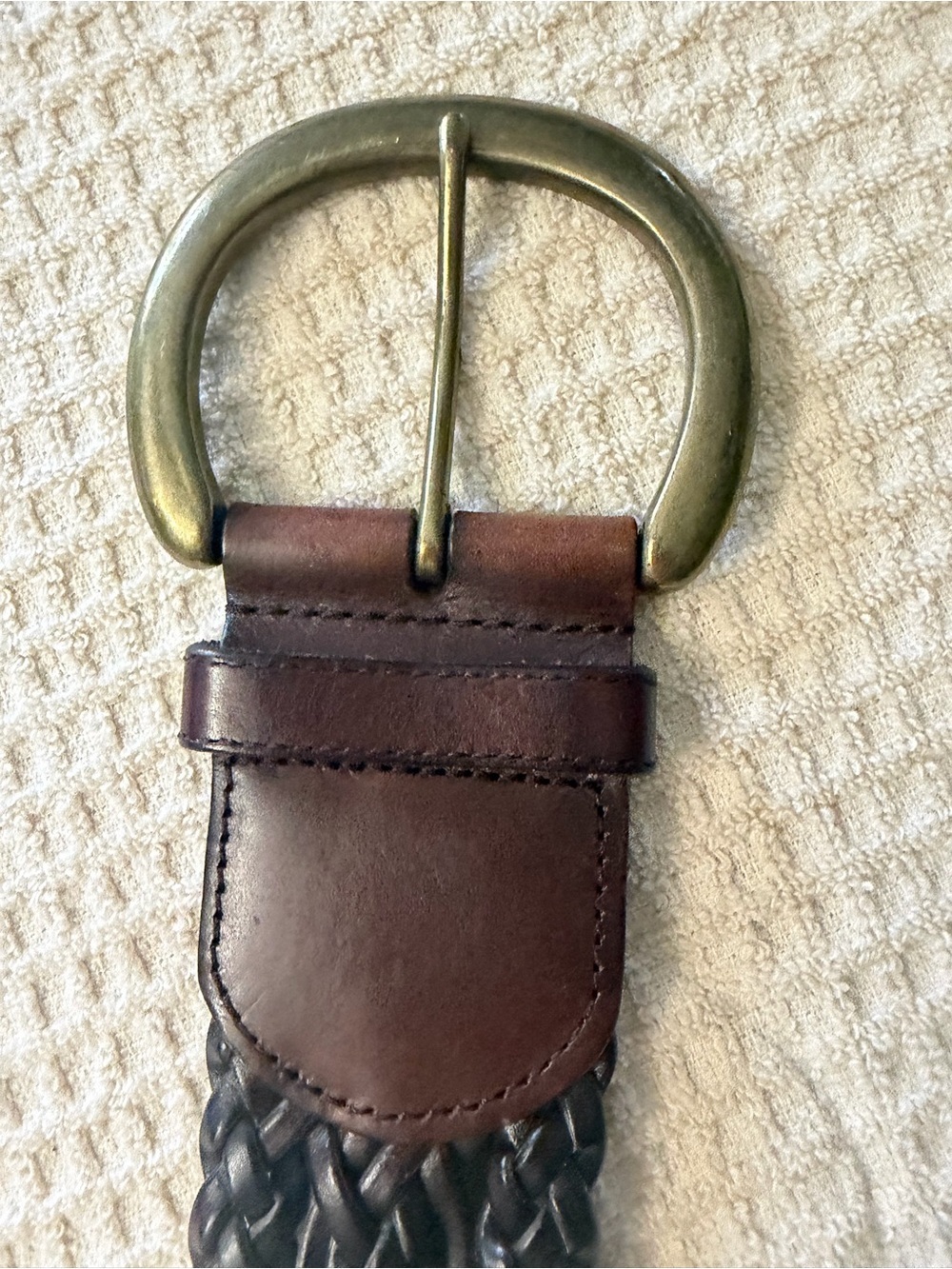 American Living Braided Leather Belt in Brown with Antique Brass Buckle - Picture 7 of 7